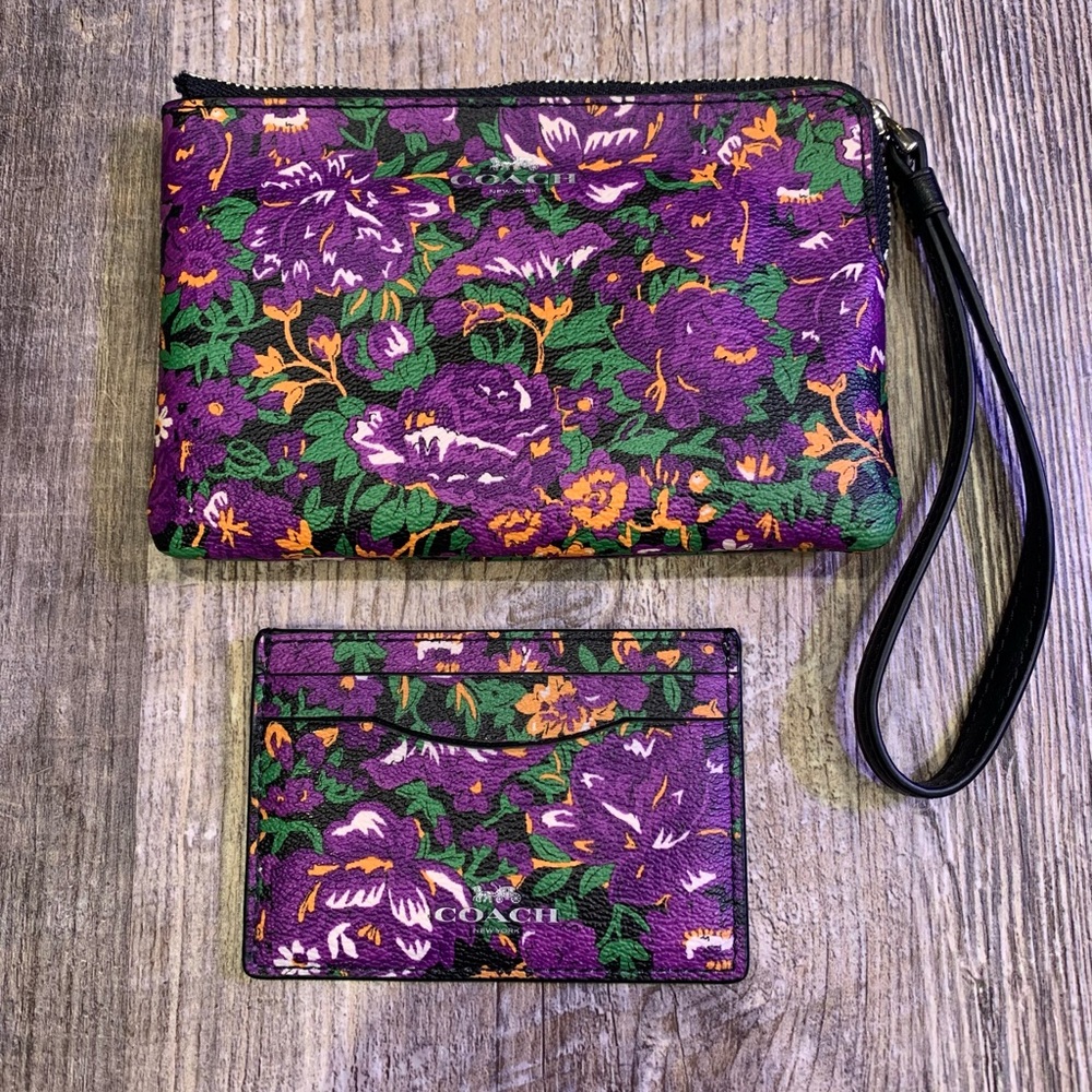 Coach Wristlet with Wallet - Purple Flowers